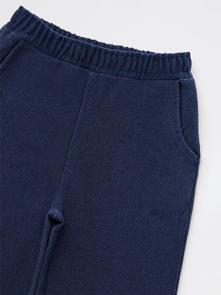 HOP Kids Girls Dark Blue Bow-Detail High-Rise Denim Trousers
