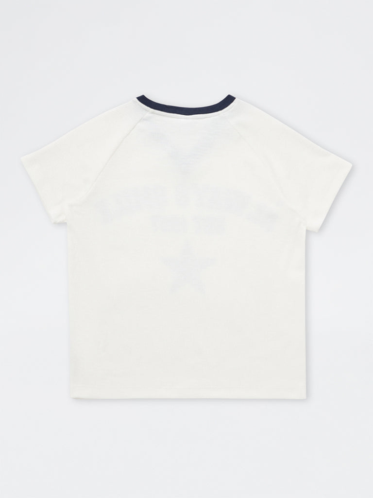 Girls White Text Printed T-Shirt