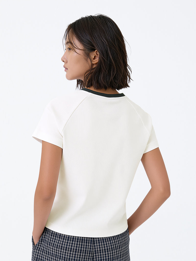 Girls White Text Printed T-Shirt