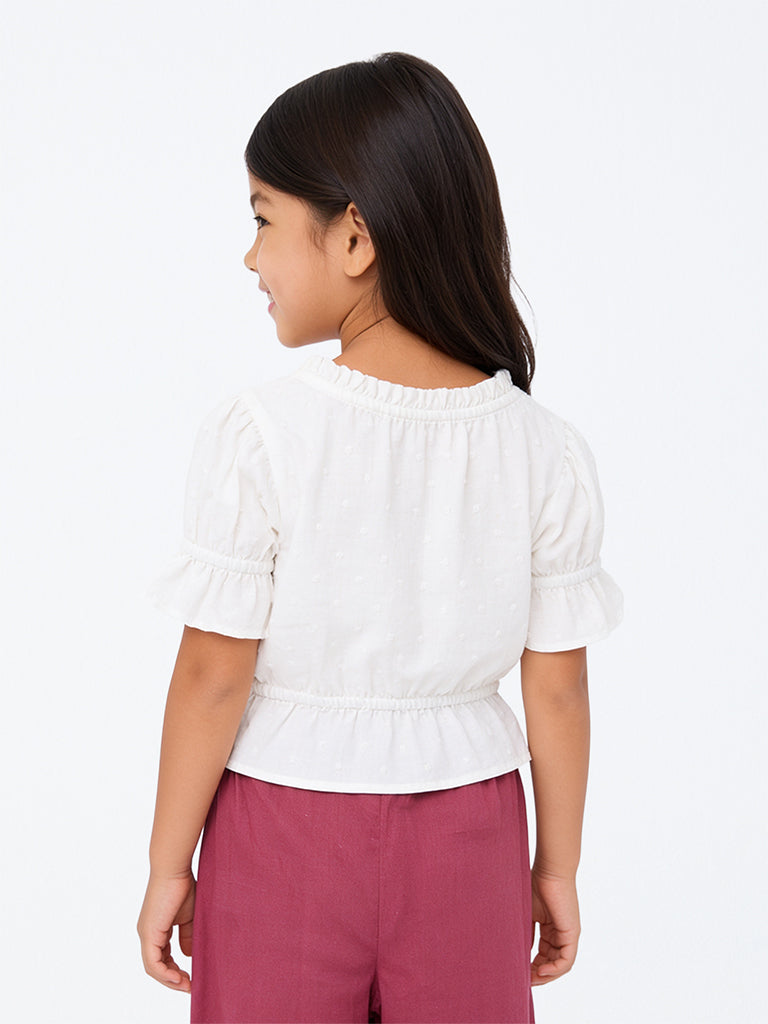 Utsa Kids Girls White Floral Embroidered Cotton Top (2-8 yrs)