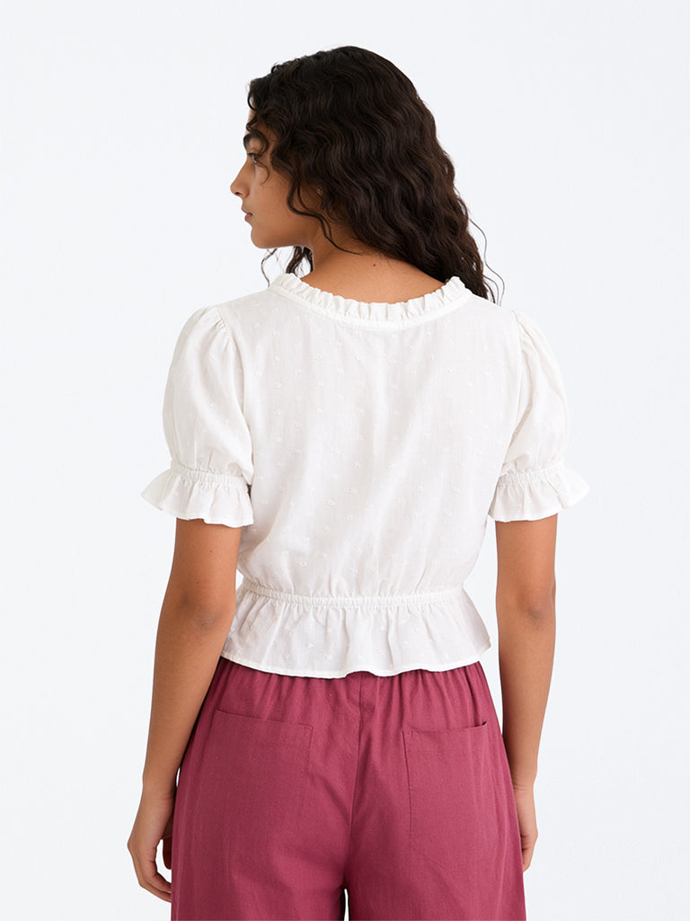 Utsa Kids Girls White Floral Embroidered Cotton Top (8-14 yrs)