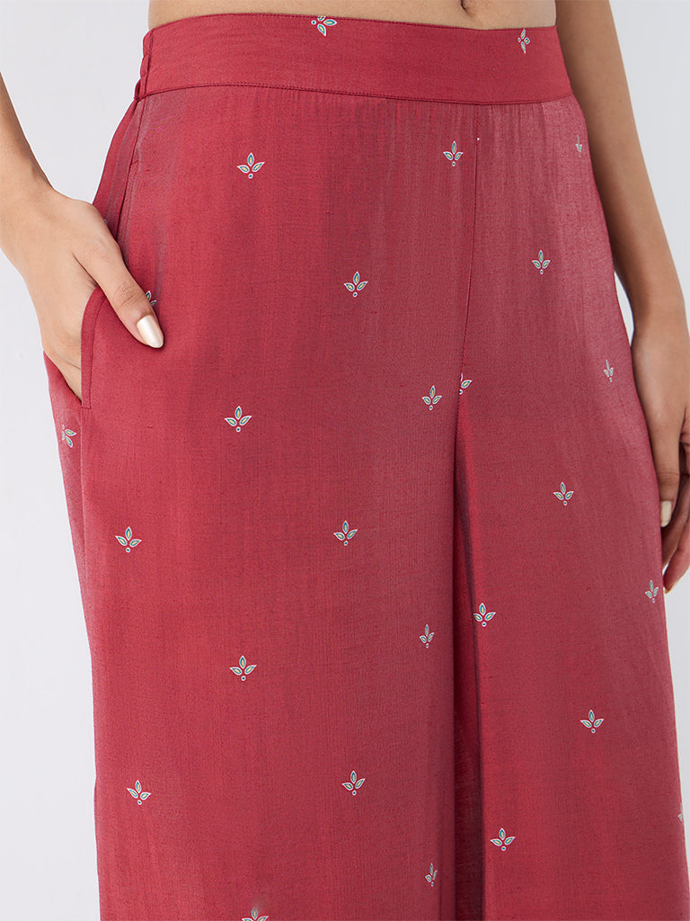 Utsa Red Floral Printed Pants