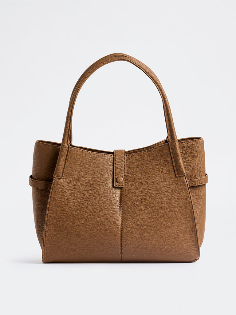 Westside Brown Textured Handbag with Sling Handle