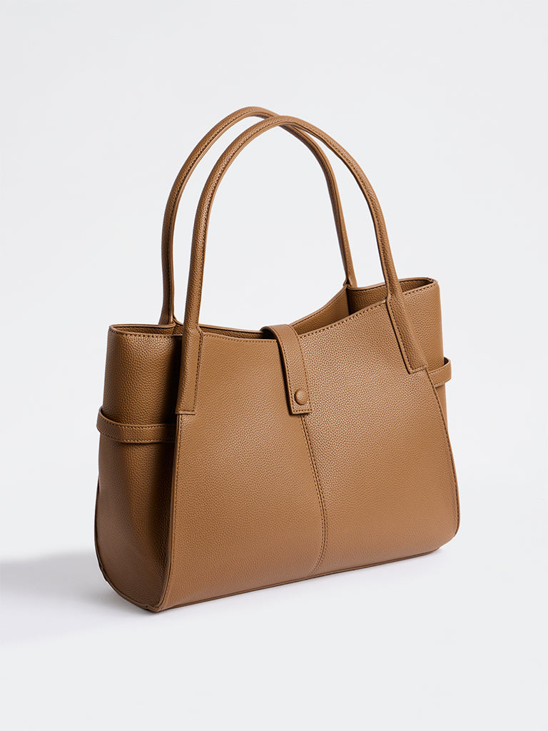 Westside Brown Textured Handbag with Sling Handle
