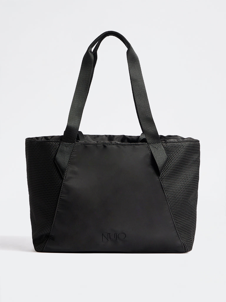 Nuoflexx Black Text-Detail Mesh Panel Tote Bag
