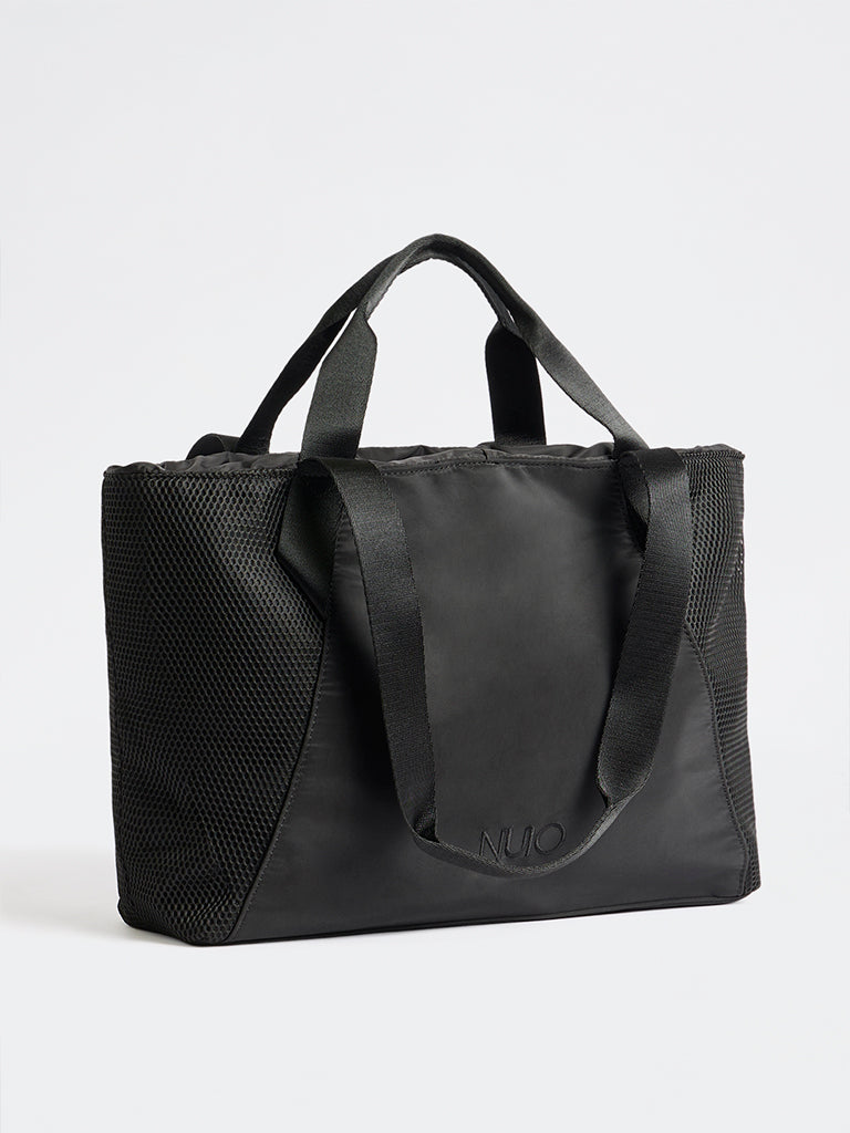 Nuoflexx Black Text-Detail Mesh Panel Tote Bag