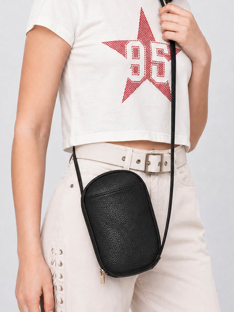 Westside Black Textured Phone Sling Bag