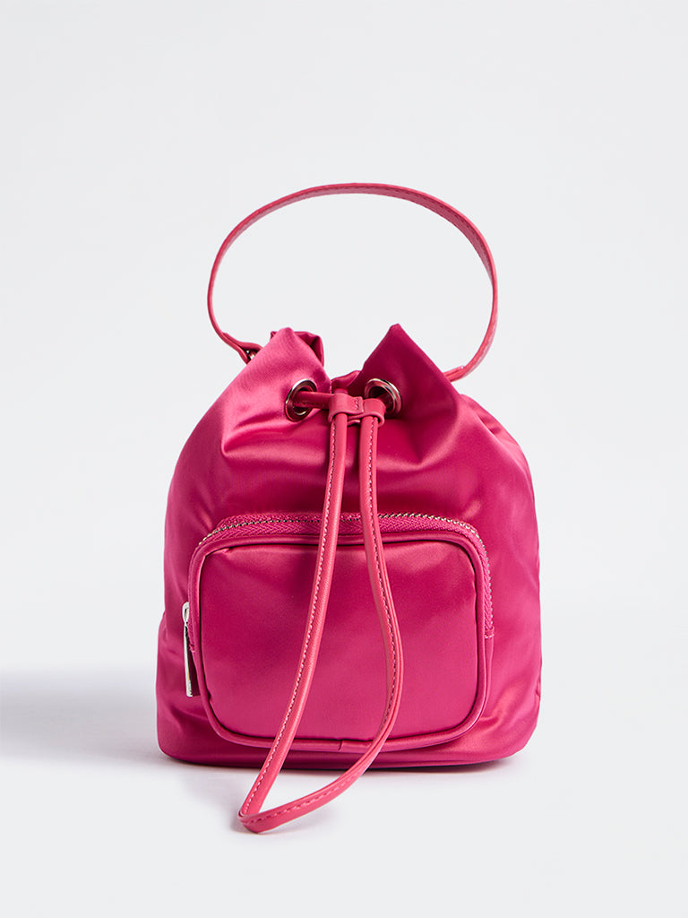 Westside Fuchsia Drawstring-Detail Bucket Sling Bag