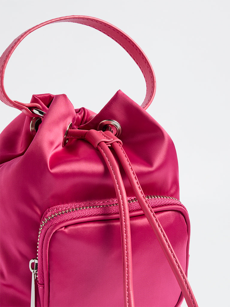 Westside Fuchsia Drawstring-Detail Bucket Sling Bag