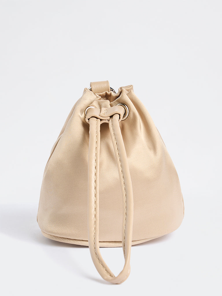 Westside Light Beige Drawstring-Detail Nano Bucket Sling Bag