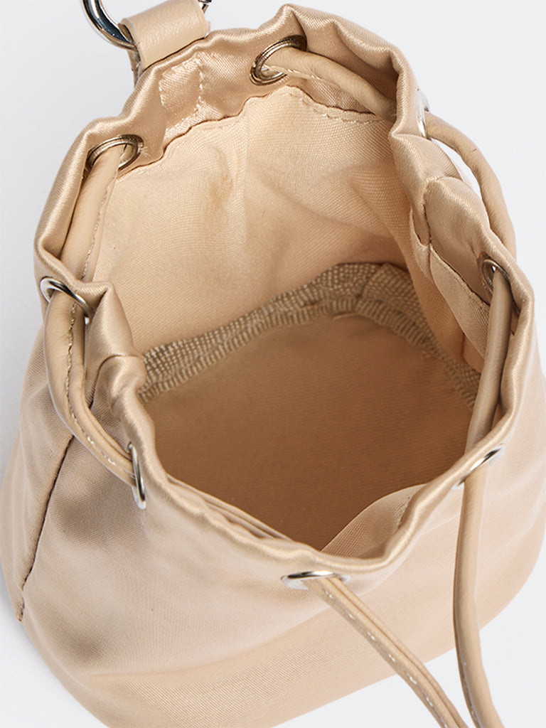 Westside Light Beige Drawstring-Detail Nano Bucket Sling Bag
