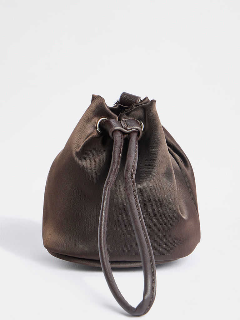 Westside Dark Brown Drawstring-Detail Bucket Sling Bag