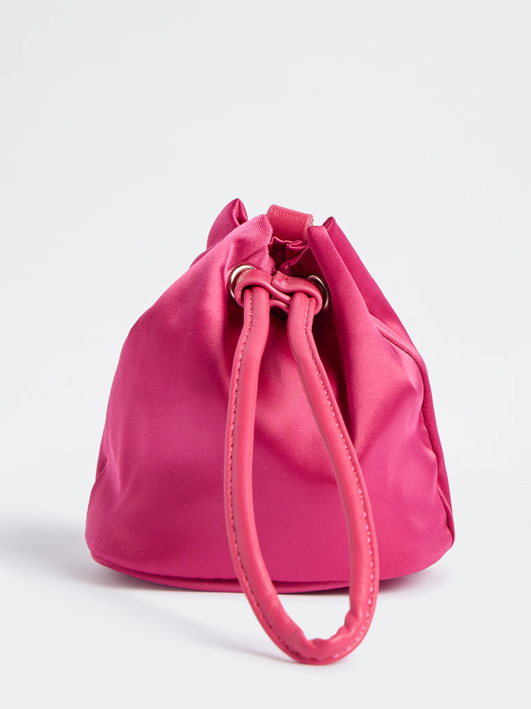 Westside Fuchsia Drawstring-Detail Bucket Sling Bag