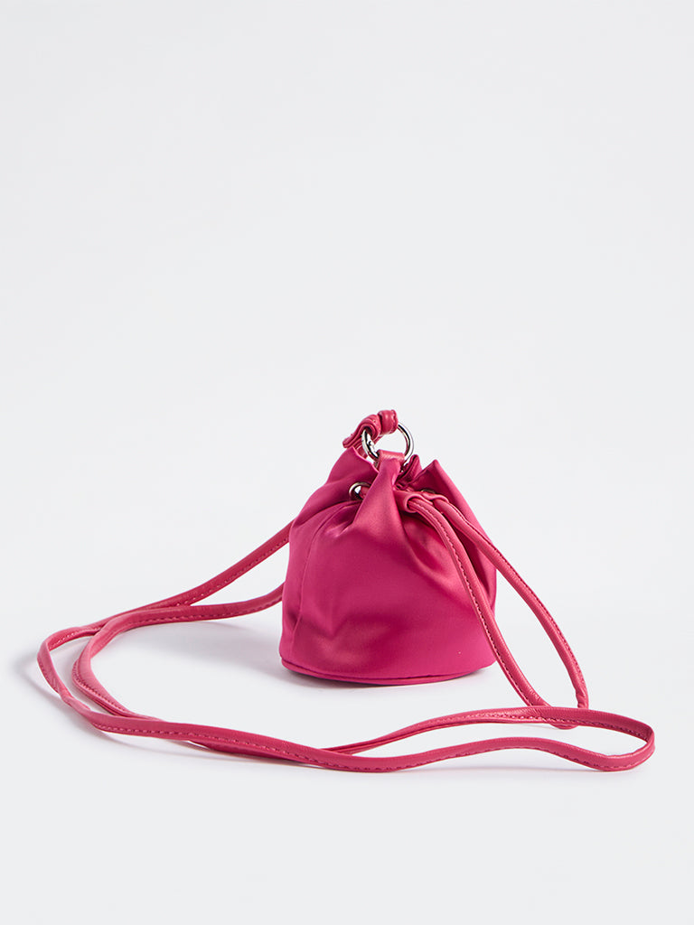 Westside Fuchsia Drawstring-Detail Bucket Sling Bag