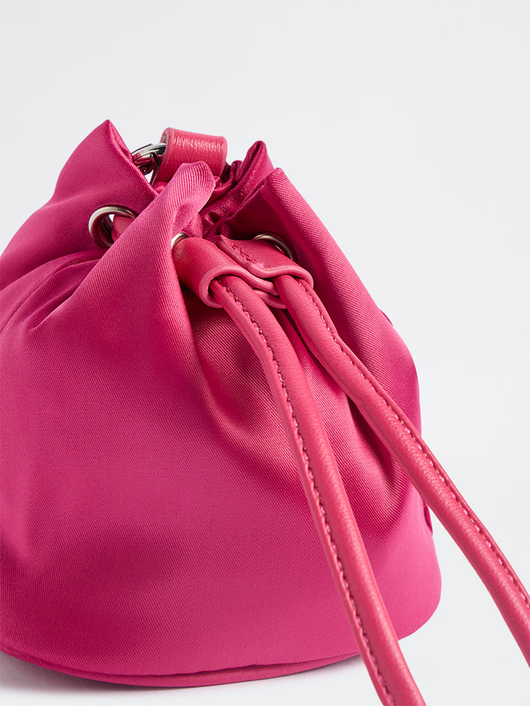 Westside Fuchsia Drawstring-Detail Bucket Sling Bag