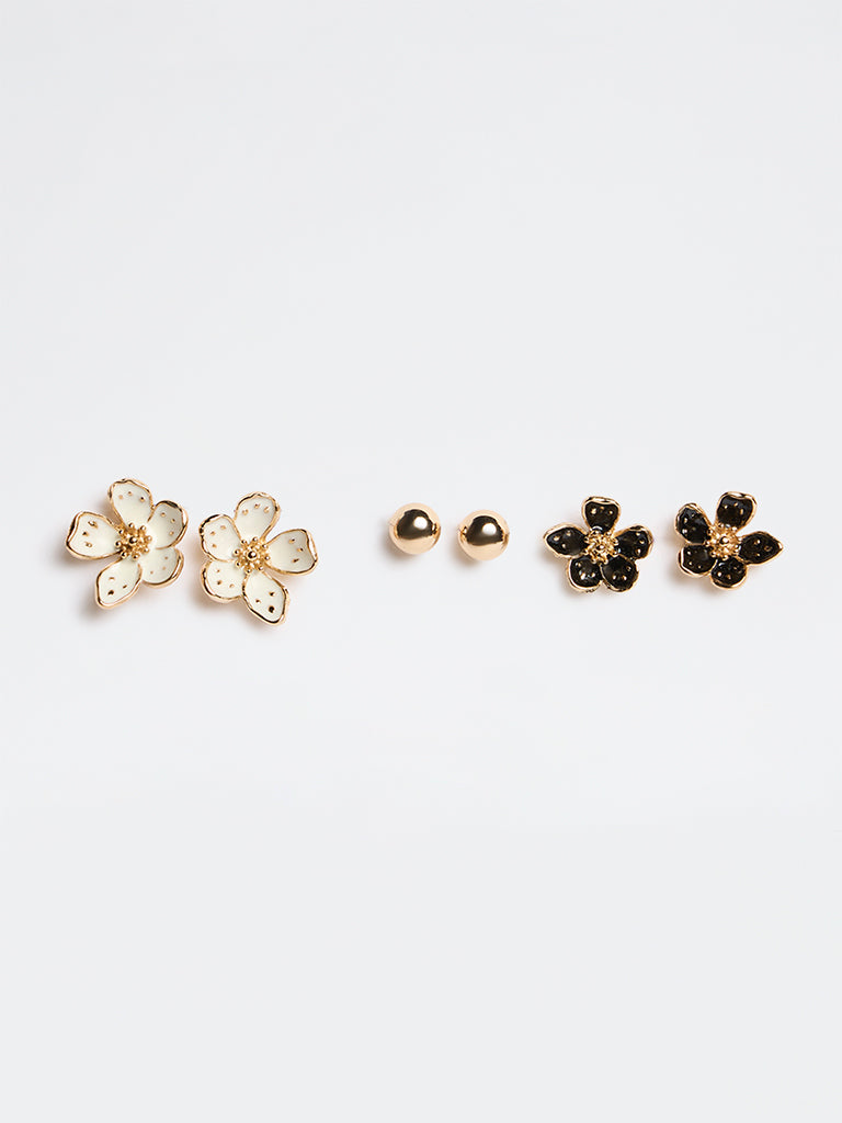 Westside Accessories Multicolour Floral Stud Earrings - Pack of 3