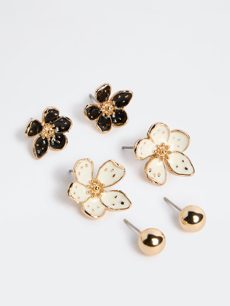 Westside Accessories Multicolour Floral Stud Earrings - Pack of 3