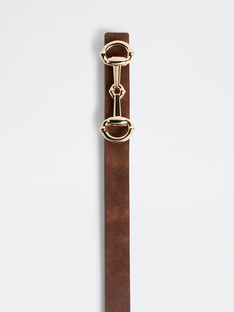 Westside Accessories Brown Horsebit Suede Buckle Belt