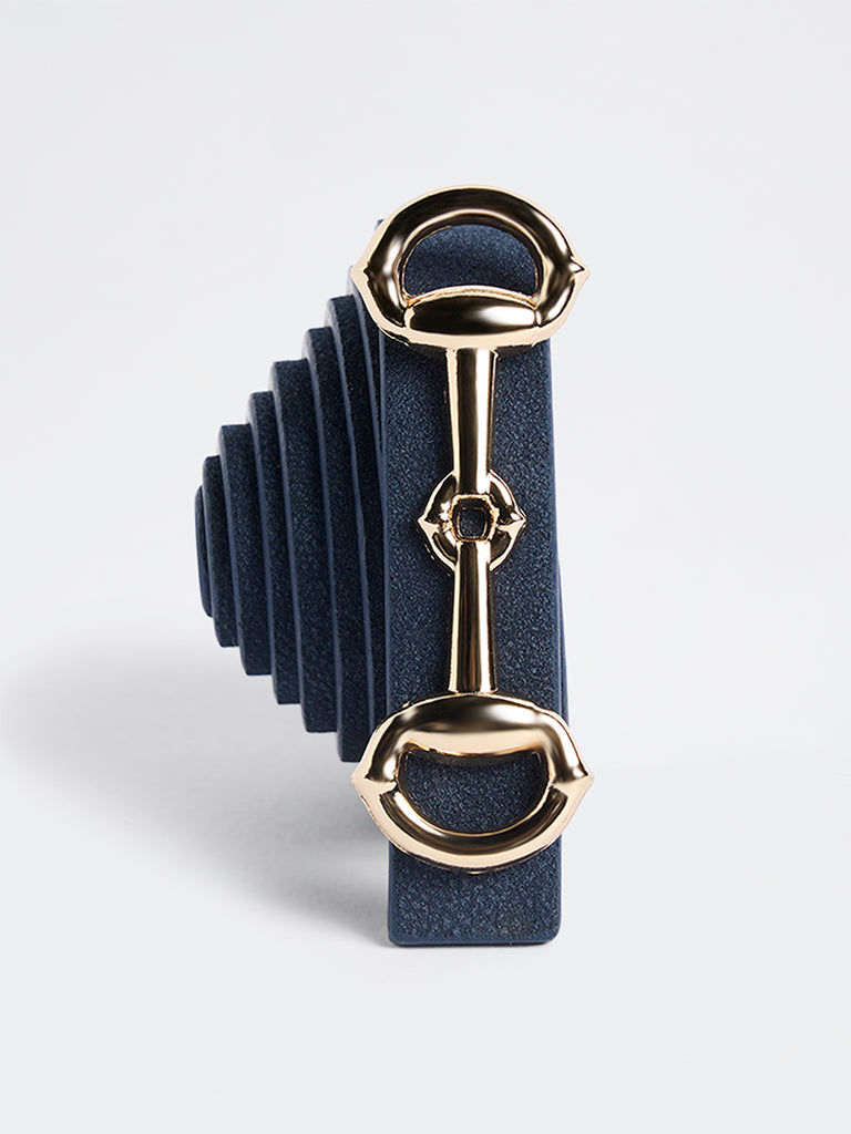 Westside Accessories Navy Horsebit Suede Buckle Belt