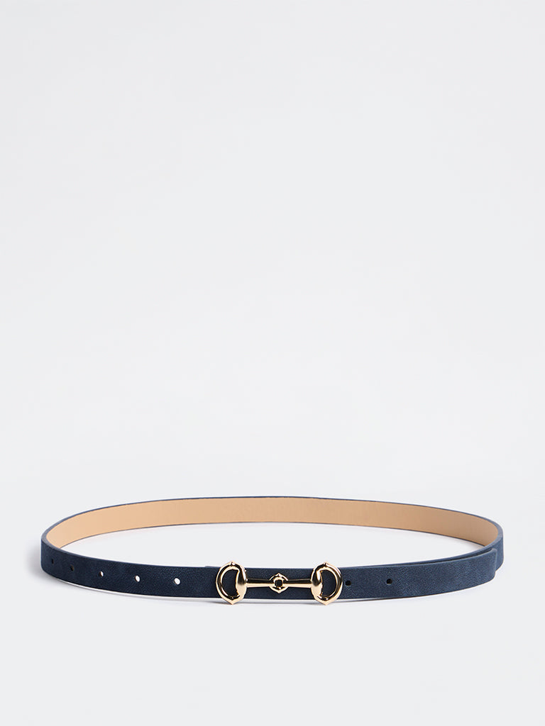 Westside Accessories Navy Horsebit Suede Buckle Belt
