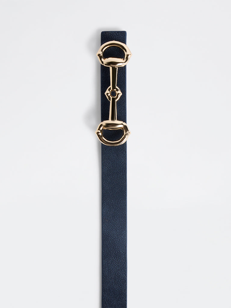 Westside Accessories Navy Horsebit Suede Buckle Belt