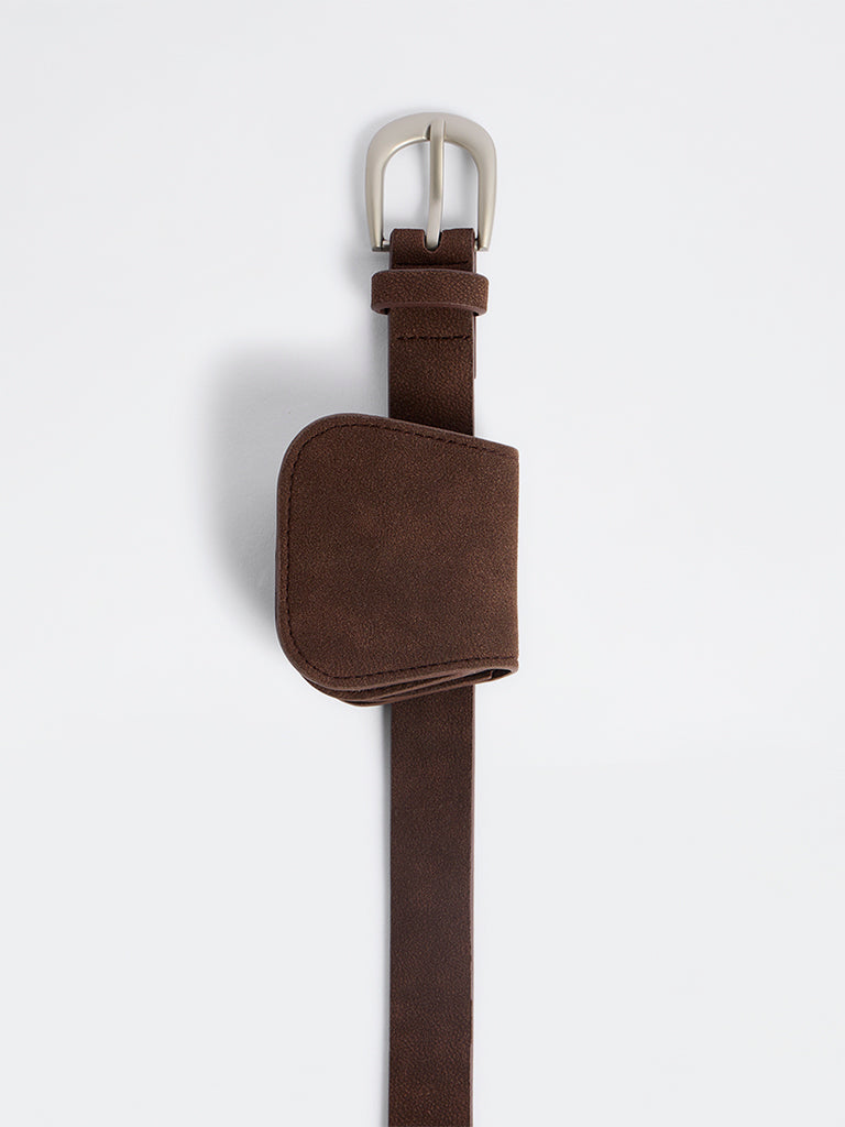 Westside Accessories Brown U-Buckle Suede Belt with Pouch