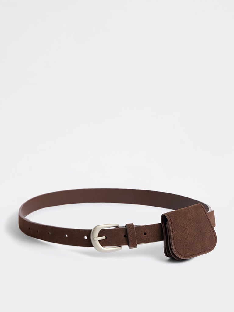 Westside Accessories Brown U-Buckle Suede Belt with Pouch