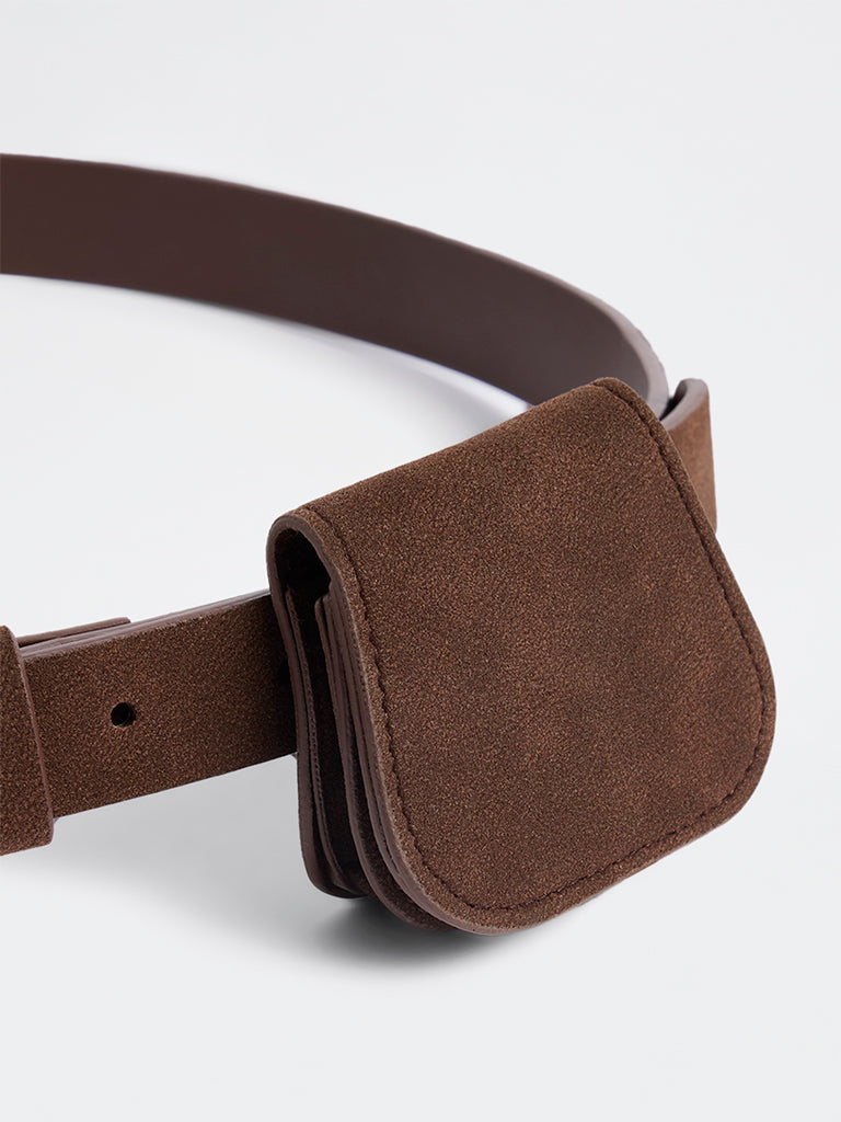 Westside Accessories Brown U-Buckle Suede Belt with Pouch