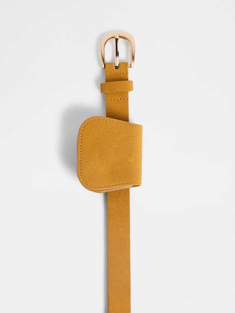 Westside Accessories Mustard U-Buckle Suede Belt with Pouch