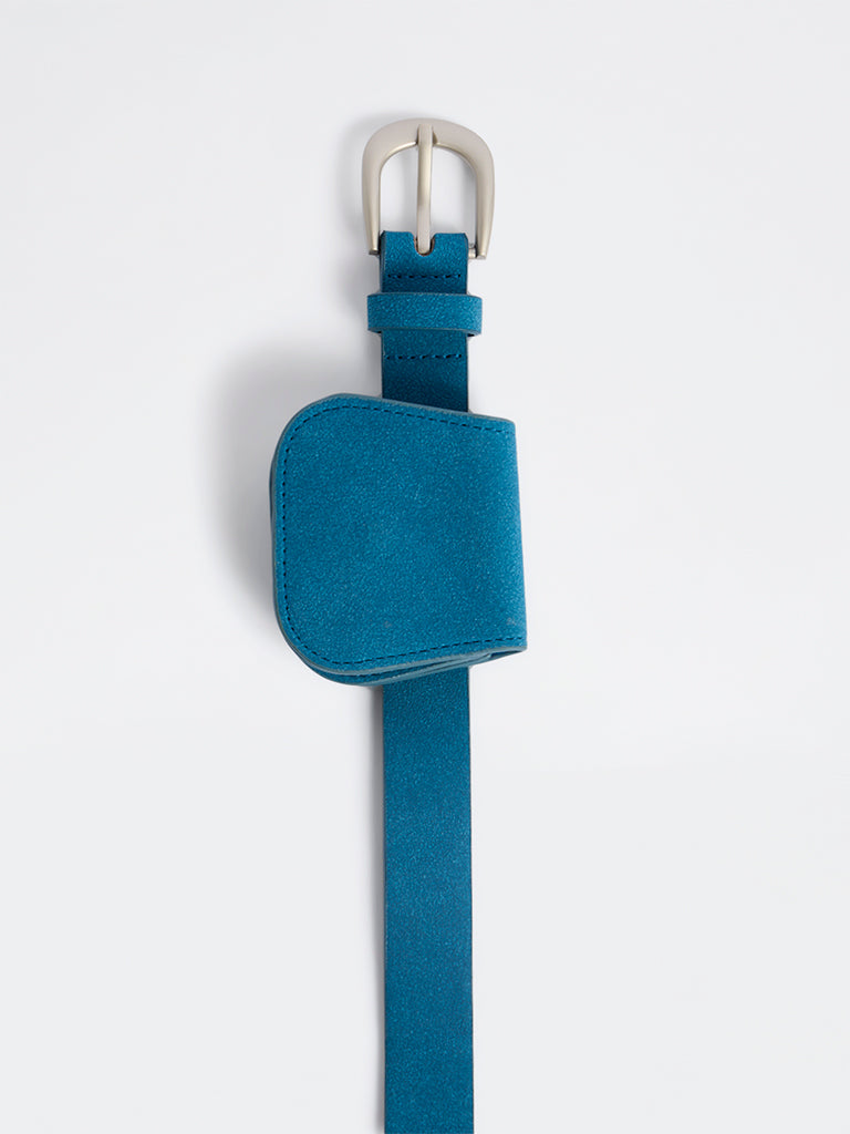 Westside Accessories Teal U-Buckle Suede Belt with Pouch