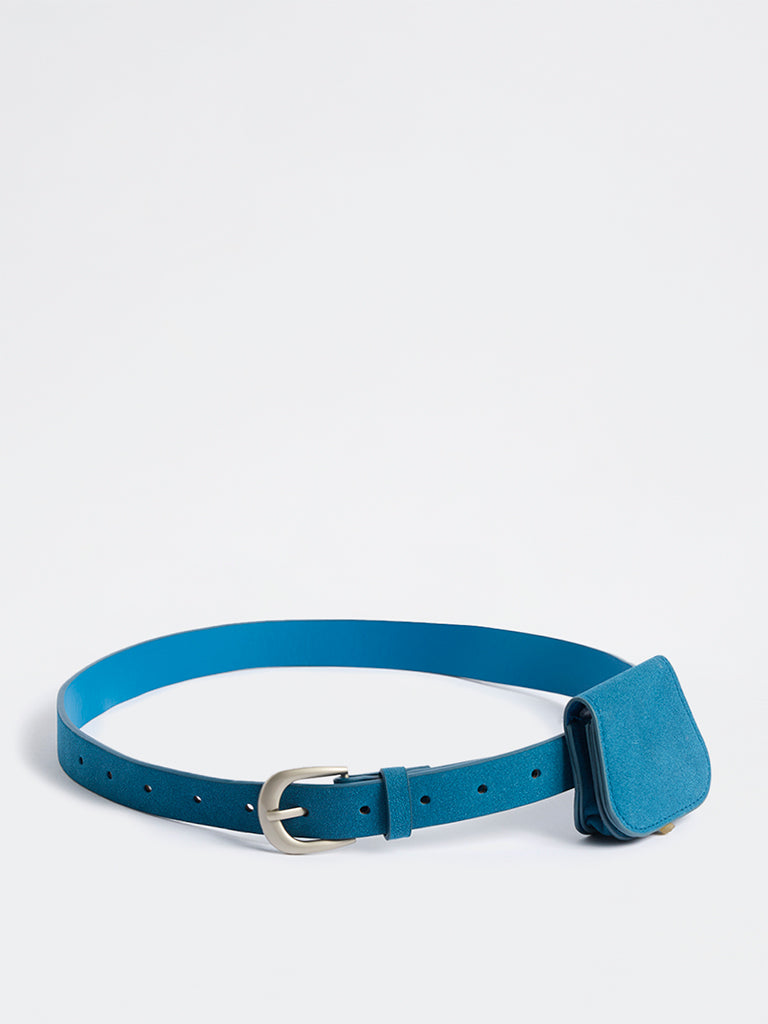 Westside Accessories Teal U-Buckle Suede Belt with Pouch