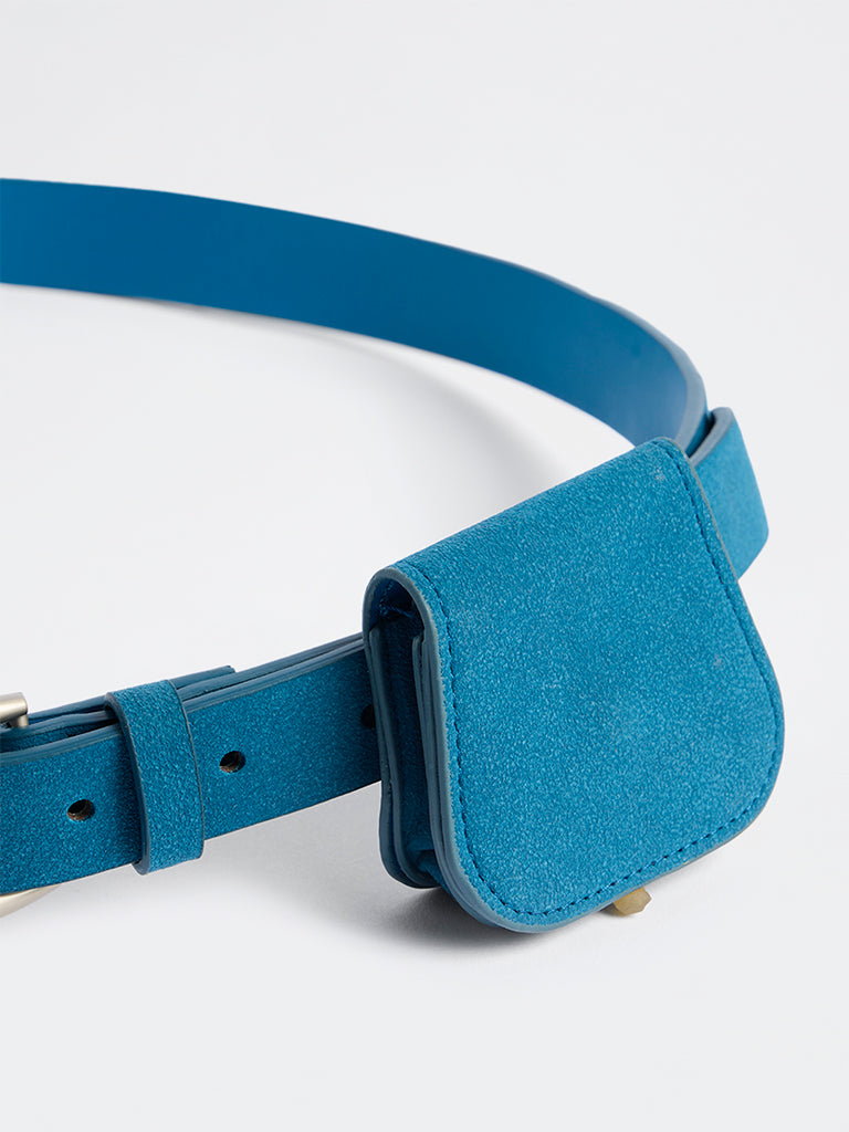 Westside Accessories Teal U-Buckle Suede Belt with Pouch