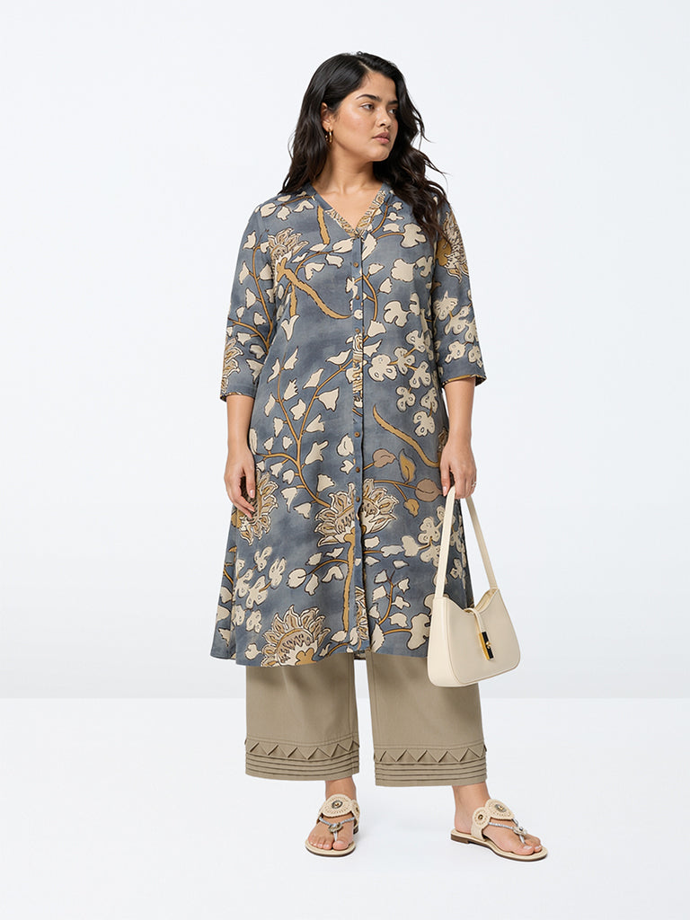 Diza Khaki Pintuck-Detail Cotton-Blend Pants