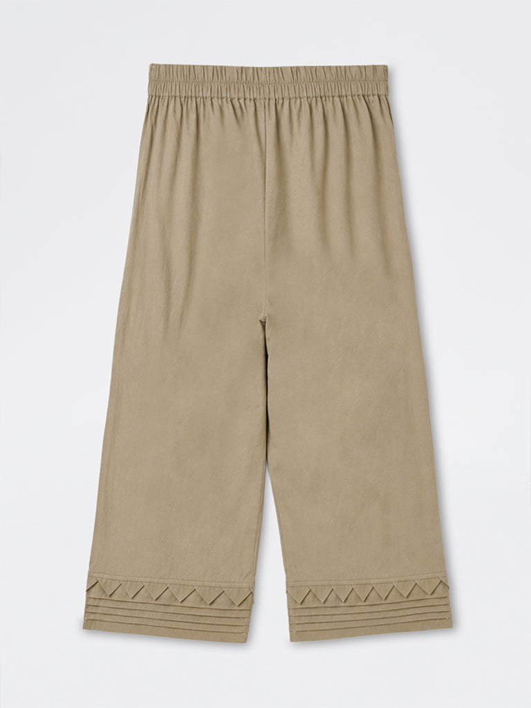 Diza Khaki Pintuck-Detail Cotton-Blend Pants