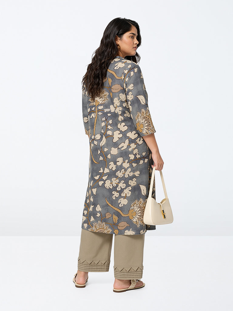 Diza Khaki Pintuck-Detail Cotton-Blend Pants