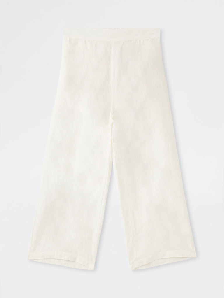 Diza Off-White Solid Linen Pants