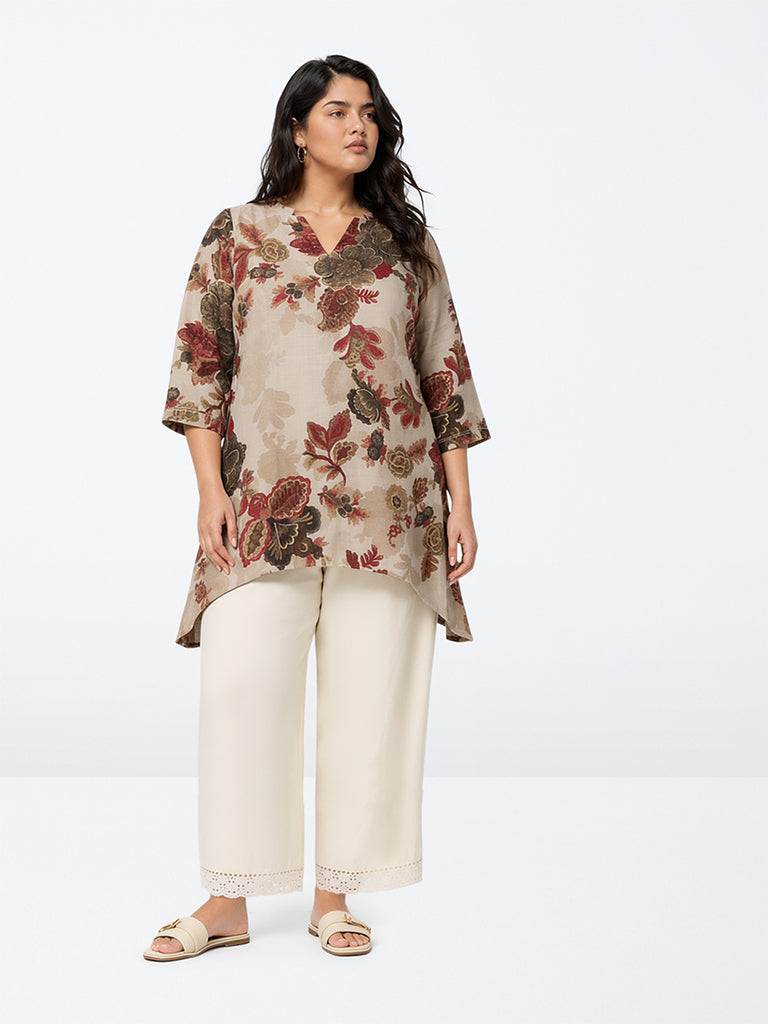 Diza Grey Floral Printed A-Line Kurta