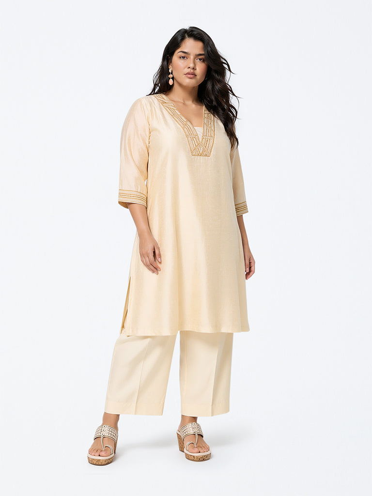 Diza Ivory Embellished A-Line Kurta