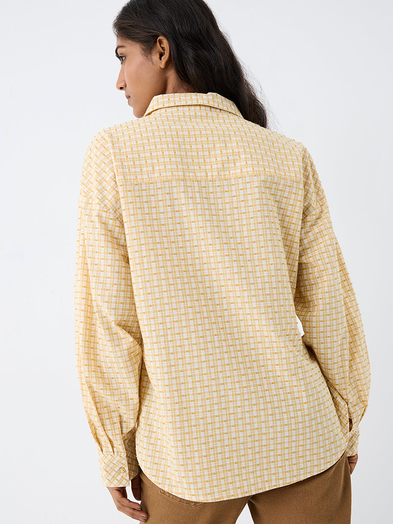 LOV Yellow Checkered Tie-Up Detail Cotton Blouse