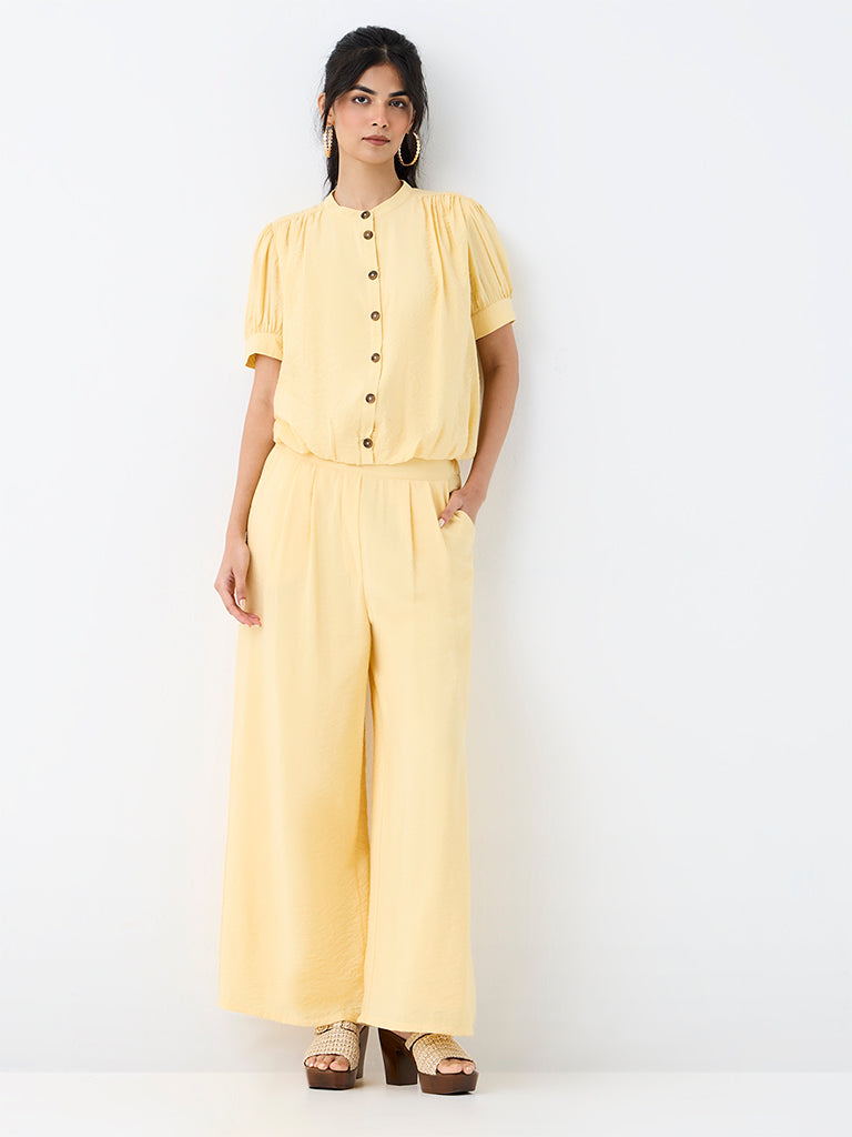 LOV Yellow Crinkle-Textured Blouse