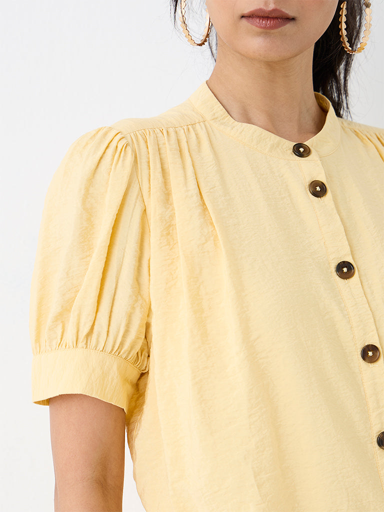 LOV Yellow Crinkle-Textured Blouse