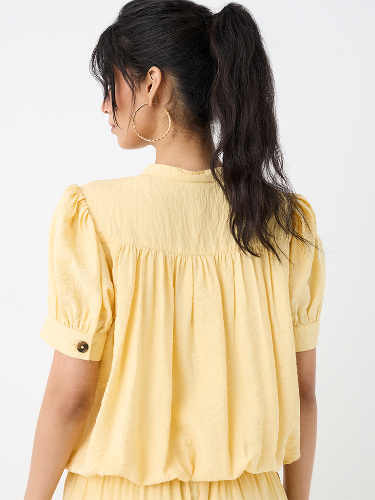 LOV Yellow Crinkle-Textured Blouse
