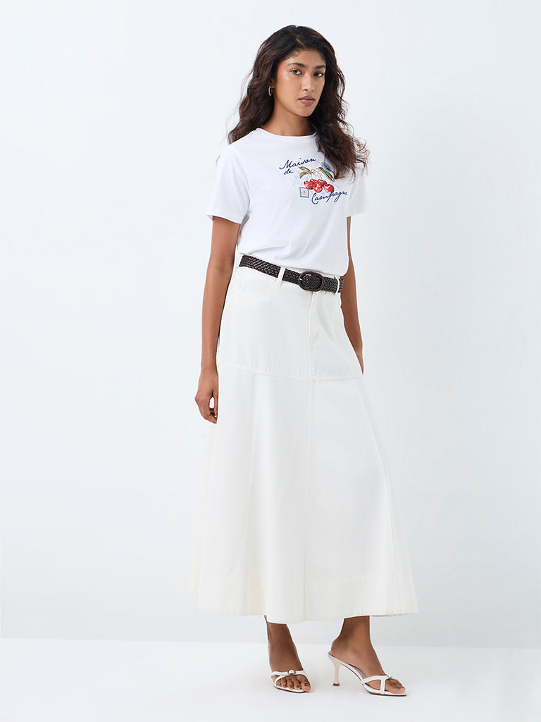 LOV White Graphic Printed Cotton T-Shirt