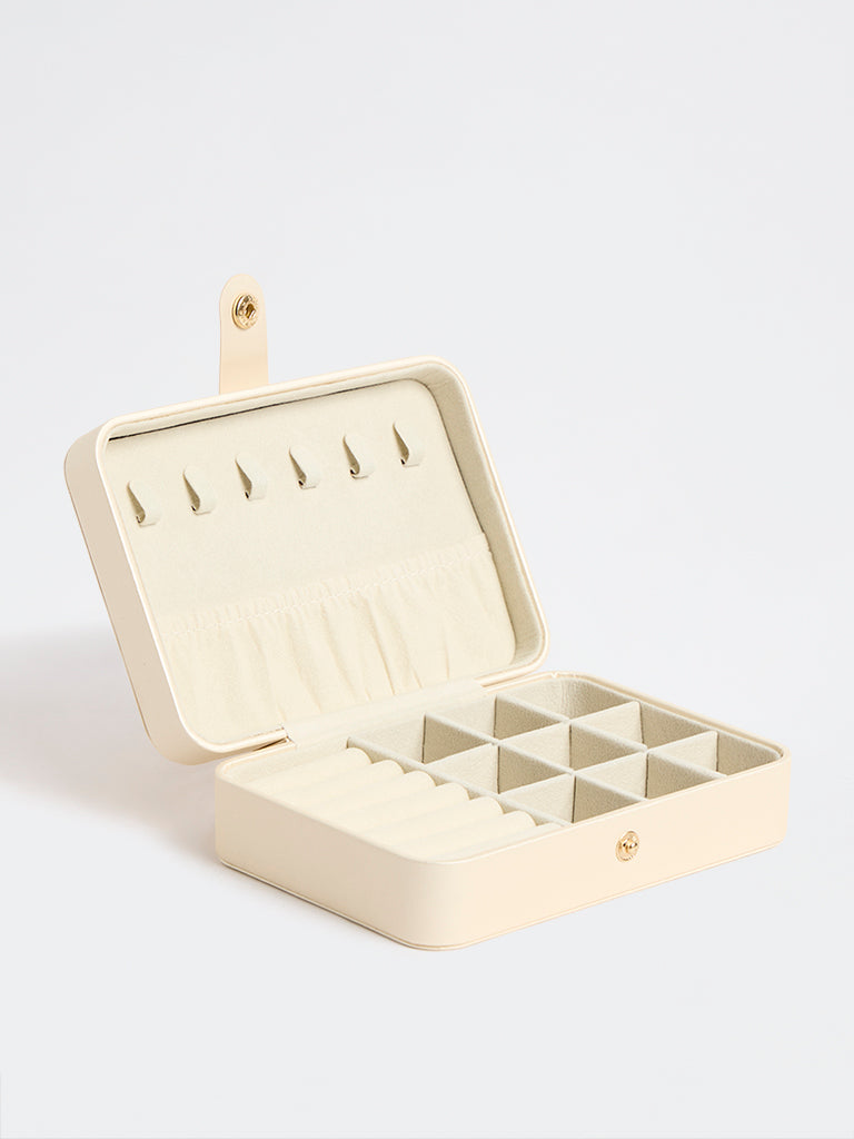 Westside Accessories Cream Quilted Rectangular Jewellery Box