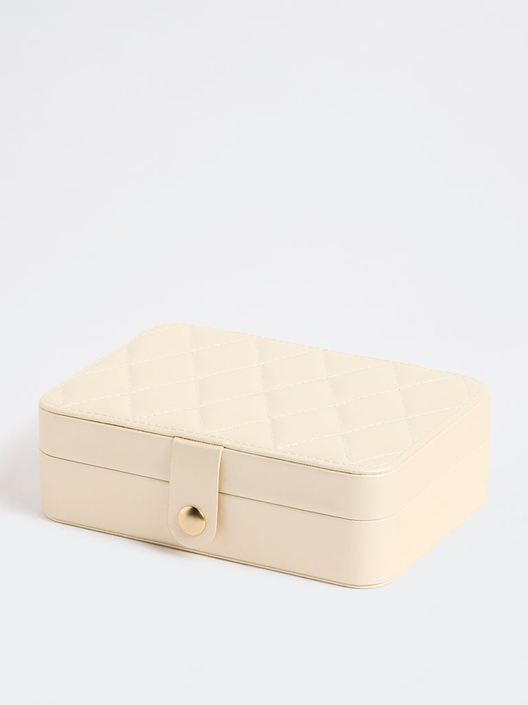 Westside Accessories Cream Quilted Rectangular Jewellery Box