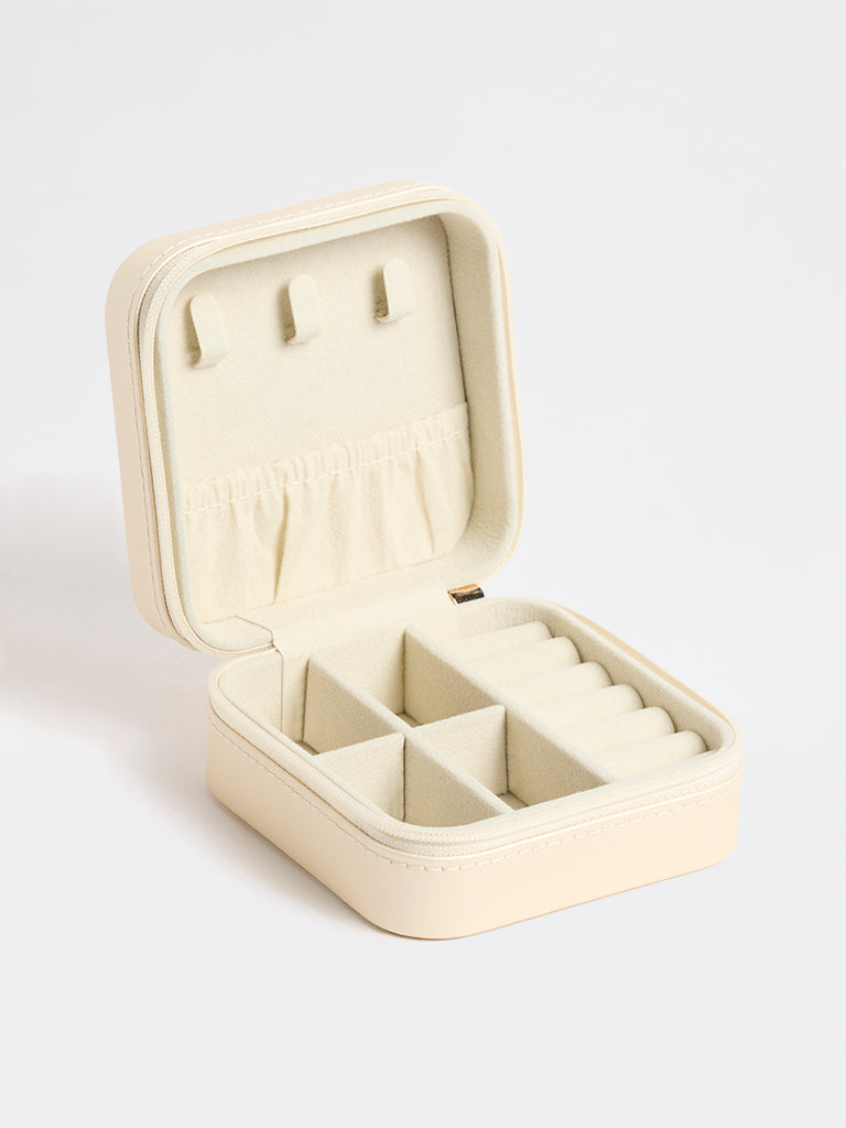 Westside Accessories Cream Quilted Square Jewellery Box