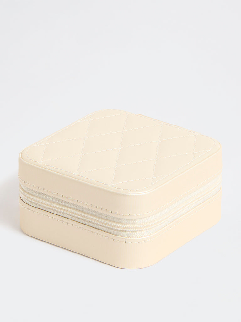 Westside Accessories Cream Quilted Square Jewellery Box