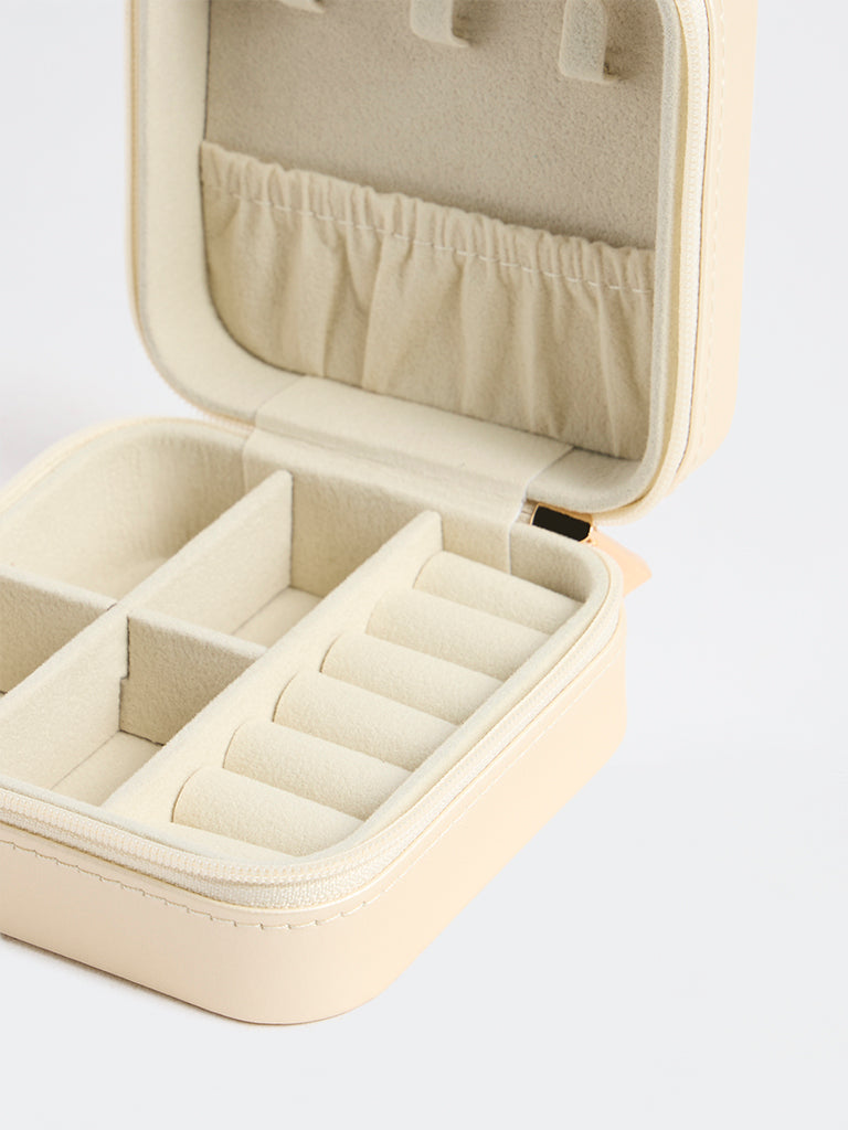 Westside Accessories Cream Quilted Square Jewellery Box