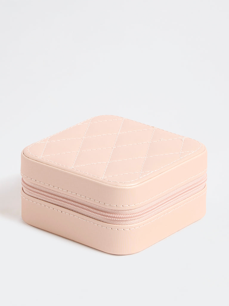 Westside Accessories Blush Pink Quilted Square Jewellery Box