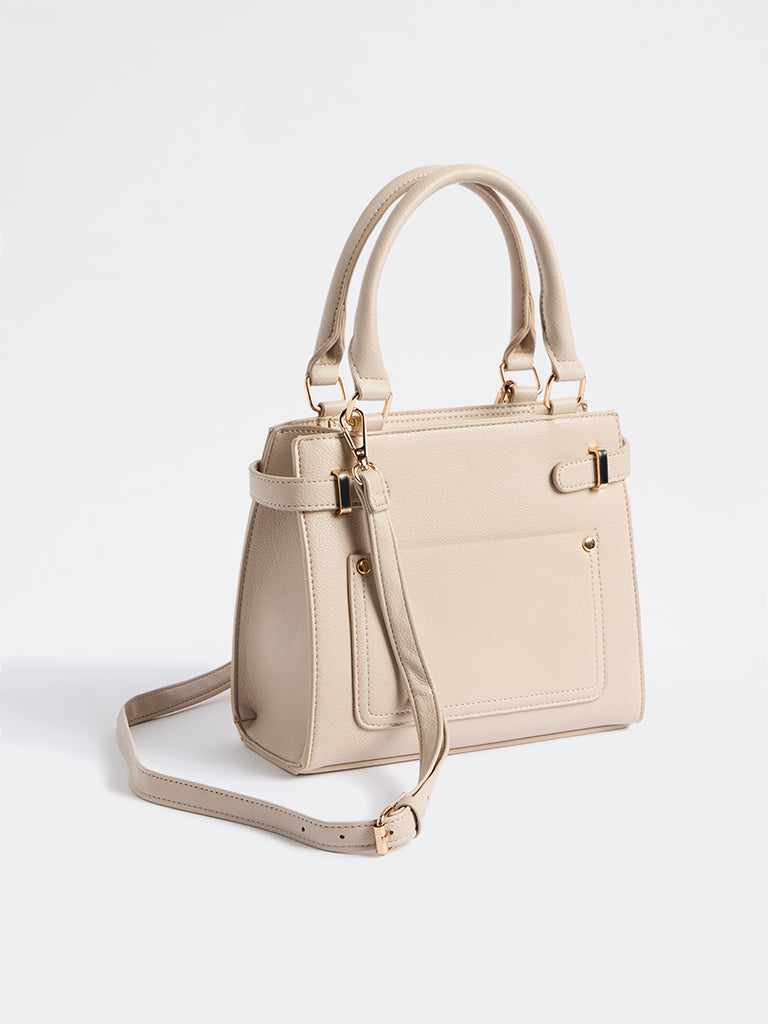 Westside Ivory Textured Geometric Crossbody Sling Bag
